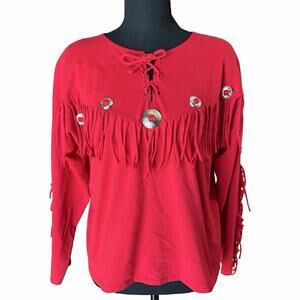 Vintage Sassa USA Red Western Fringe Top Silver Concho Cowgirl L Shoulder Pads